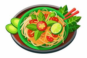 thailändisch so M tum mit frisch Garnele im ein Schüssel. thailändisch Salat. Konzept von authentisch asiatisch Küche, traditionell Gericht. Grafik Illustration. isoliert auf Weiß Oberfläche vektor