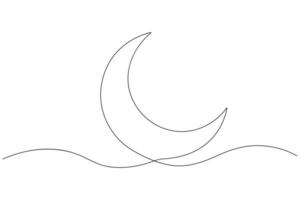 Mond Symbol einer kontinuierlich Single Linie Kunst Zeichnung von Ramadan kareem und eid Banner im einfach Gliederung vektor