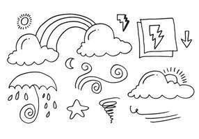 väder klotter uppsättning illustration med hand dragen linje konst stil vektor