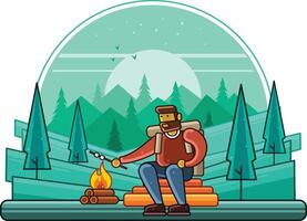 Camping draussen beim Nacht Grafik Linie Illustrator vektor