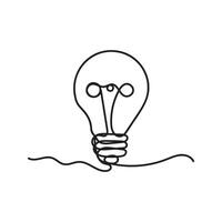 Single kontinuierlich einer Linie Kunst Idee Licht Birne. kreativ Lösung Zusammenarbeit Lampe Konzept minimal Linie Kunst Design, Licht skizzieren Gliederung Zeichnung Illustration vektor