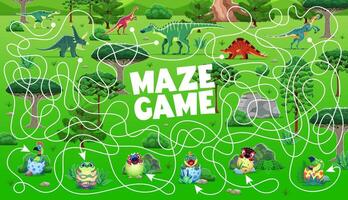 Kinder Labyrinth Matze Spiel, Hilfe Dinosaurier finden Kinder vektor