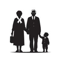 morförälder silhuett illustration med barnbarn på vit bakgrund. gammal par logotyp vektor