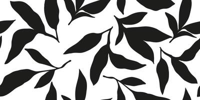 svartvit exotisk handflatan löv sömlös mönster. borsta dragen tropisk blad tapet. vektor