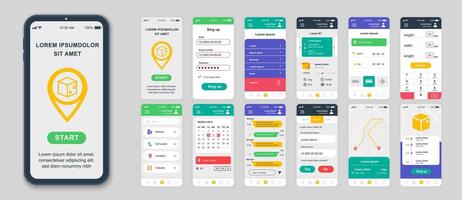 einstellen von ui, ux, gui Bildschirme Lieferung App eben Design Vorlage zum Handy, Mobiltelefon Apps, reaktionsschnell Webseite Drahtgitter. Netz Design ui Bausatz. Lieferung Armaturenbrett. vektor