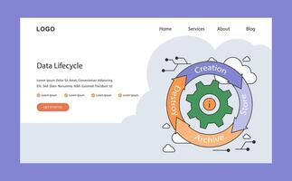data livscykel webb eller landning. effektiv strömma från data skapande vektor