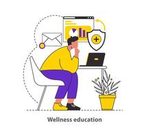 Wellness Bildung Konzept schildert das Anreicherung von Gesundheit Wissen durch online Ressourcen, symbolisieren informiert Selbstpflege Praktiken Methoden Ausübungen Illustration vektor