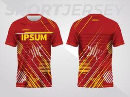 rot Gelb Hintergrund zum Sport Jersey Muster. Farbe abstrakt geometrisch Linie Textur Hintergrund Hemd Vorderseite und zurück Aussicht Attrappe, Lehrmodell, Simulation. vektor