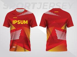 rot Gelb Hintergrund zum Sport Jersey Muster. Farbe abstrakt geometrisch Linie Textur Hintergrund Hemd Vorderseite und zurück Aussicht Attrappe, Lehrmodell, Simulation. vektor