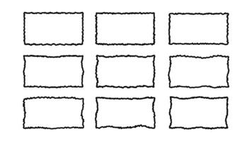 einstellen von schwarz rechteckig Frames mit gezackt uneben Kanten isoliert auf Weiß Hintergrund. Illustration vektor