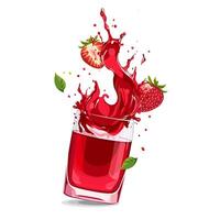 voll Glas von rot frisch und gesund gedrückt Erdbeere Saft isoliert auf Weiß Hintergrund. Illustration im eben Stil mit Diät trinken. Sommer- Clip Art zum Karte, Banner, Flyer, Poster Design vektor