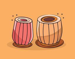 indisk traditionell trä- musik instrument tabla eller hand trummor platt illustration vektor