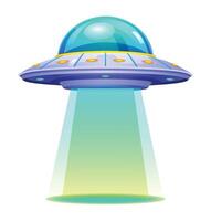 UFO med ljus tecknad serie illustration. oidentifierad flygande objekt. isolerat på vit bakgrund vektor