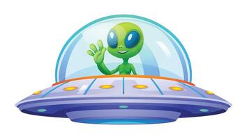 süß Außerirdischer Reiten UFO. Karikatur Illustration isoliert auf Weiß Hintergrund vektor