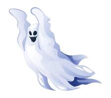 flygande spöke karaktär. halloween läskigt natt spöke. tecknad serie illustration isolerat på vit bakgrund vektor