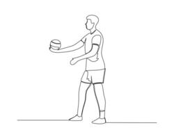 kontinuierlich Single Linie Zeichnung von männlich Volleyball Athlet vorbereiten zu Aufschlag. Sport Ausbildung Konzept. Volleyball Wettbewerb. Design Illustration vektor