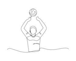 kontinuierlich Single Linie Zeichnung von männlich Volleyball Athlet Vorbeigehen das Ball zu seine Team. Sport Ausbildung Konzept. Volleyball Wettbewerb. Design Illustration vektor