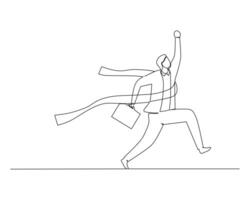 kontinuierlich Single Linie Zeichnung von jung energisch Läufer bereit zu Sprint beim Start Linie im Vorderseite von ein Mann im ein Krawatte und passen Wer ist halten ein Koffer. gewinnen im Geschäft Konzept vektor