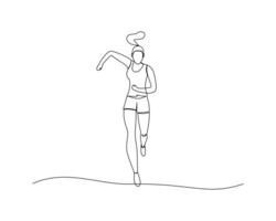 kontinuierlich Single Linie Zeichnung von Vorderseite Aussicht von ein jung Frau Joggen zu Sein gesünder. gesund Sport Ausbildung Konzept Design Illustration vektor