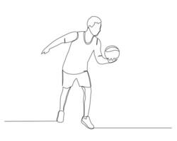 kontinuierlich Single Linie Zeichnung von männlich Volleyball Athlet Wer werden Freisetzung das Aufschlag. Sport Ausbildung Konzept. Volleyball Wettbewerb Illustration Design vektor