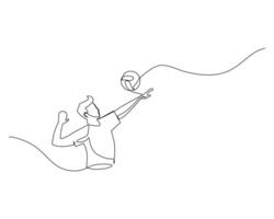 kontinuierlich Single Linie Zeichnung von Seite Aussicht von ein männlich Volleyball Athlet zerschlagen das Ball. Sport Ausbildung Konzept. Volleyball Wettbewerb Illustration Design vektor