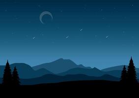 landskap med de bergen i natt. illustration i platt stil. vektor