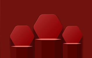 abstrakt minimal scen på röd bakgrund med cylinder podium, mock-up scen för produkt visa vektor