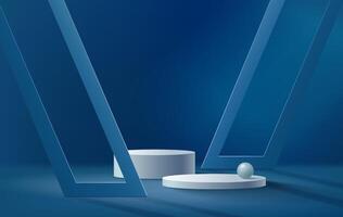 realistisch Blau, Weiß 3d Zylinder Sockel Podium mit geometrisch Formen. abstrakt minimal Szene zum Attrappe, Lehrmodell, Simulation Produkte Anzeige, Vitrine Bühne. vektor