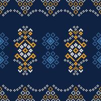 traditionell etnisk motiv ikat geometrisk tyg mönster korsa stitch.ikat broderi etnisk orientalisk pixel Marin blå bakgrund. abstrakt, illustration. textur, dekoration, tapeter. vektor