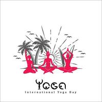 International Yoga Tag, Yoga Pose mit Vögel fliegend und früh Morgen vektor