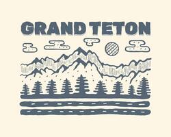 großartig Teton National Park Wyoming Hand Zeichnung Jahrgang Kunst zum Abzeichen, Patch, t Hemd , Aufkleber Illustration vektor