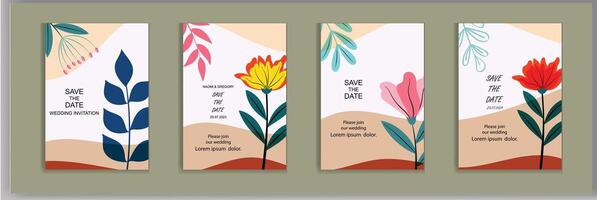 hell und bunt Hochzeit Karten Einladung Vorlage Blätter und Blumen Blumen- vektor