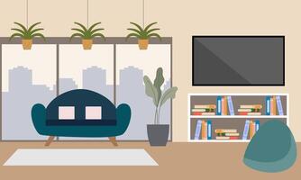 levande rum med möbel. mysigt interiör med soffa och TV vektor