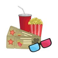 Illustration von Kino Fahrkarte mit Popcorn und Limonade vektor