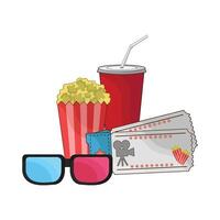 Illustration von Kino Fahrkarte mit Popcorn und Limonade vektor