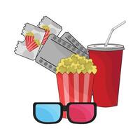 Illustration von Kino Fahrkarte mit Popcorn und Limonade vektor