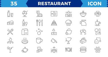 Restaurant Linie Symbole Satz. Essen Symbol Sammlung. dünn Zeichen zum Restaurant Speisekarte. Pixel perfekt. editierbar Striche, Umrisse Symbole Sammlung. einfach Illustration. vektor