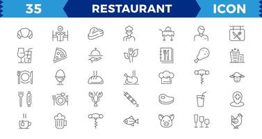 Restaurant Linie Symbole Satz. Essen Symbol Sammlung. dünn Zeichen zum Restaurant Speisekarte. Pixel perfekt. editierbar Striche, Umrisse Symbole Sammlung. einfach Illustration. vektor