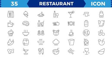 Restaurant Linie Symbole Satz. Essen Symbol Sammlung. dünn Zeichen zum Restaurant Speisekarte. Pixel perfekt. editierbar Striche, Umrisse Symbole Sammlung. einfach Illustration. vektor