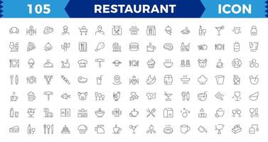 Restaurant Linie Symbole Satz. Essen Symbol Sammlung. dünn Zeichen zum Restaurant Speisekarte. Pixel perfekt. editierbar Striche, Umrisse Symbole Sammlung. einfach Illustration. vektor
