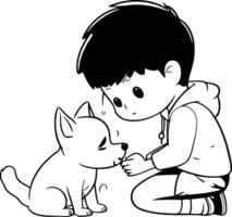 wenig Junge spielen mit ein Hund auf Weiß Hintergrund. vektor