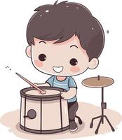 illustration av en söt pojke spelar en trummor - vektor