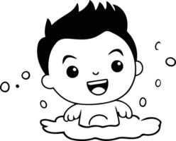 süß wenig Junge im Wasser Karikatur Illustration Grafik Design Illustration Grafik Design vektor