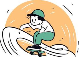 skateboarder ridning på de vågor i platt stil. vektor