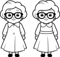 Oma und Oma mit Brille im schwarz und Weiß. vektor