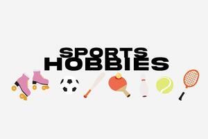 sporter Utrustning ikoner. sport begrepp med bollar och gaming föremål. fotboll, rullar, baseboll, schack, badminton, tennis, bowling, tabell tennis, skateboard platt ikoner vektor