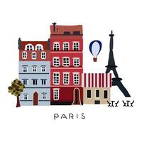 skön årgång färgad byggnader av paris, resa affisch, paris detaljerad monument silhuett, eiffel torn och luft ballong vektor