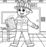 brandman med en brand säkerhet checklista färg vektor