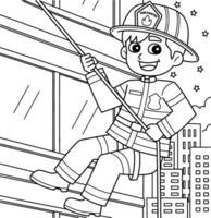 Feuerwehrmann Abseilen Färbung Seite zum Kinder vektor