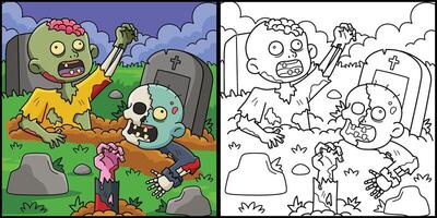 Zombies steigend das Grab Färbung Illustration vektor